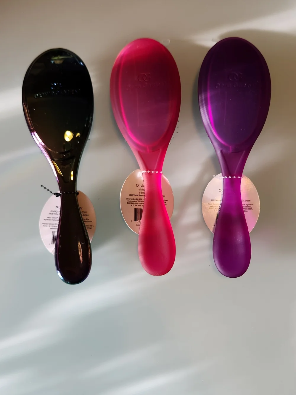 3-Olivia Garden Colorful Detangler HAIR Brush Trio - Purple, Pink & Teal